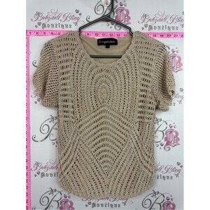 Temptations crochet knit Beige Open Crochet Short Sleeve Top